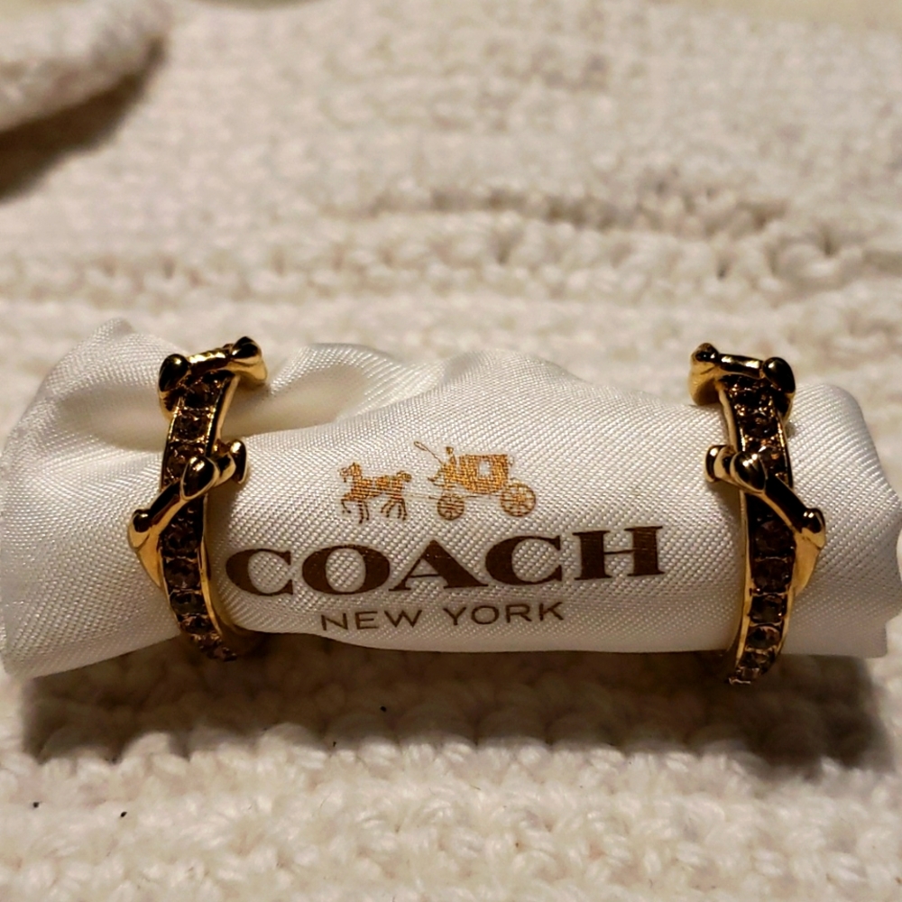 Coach gold plated crystal hoop earrings